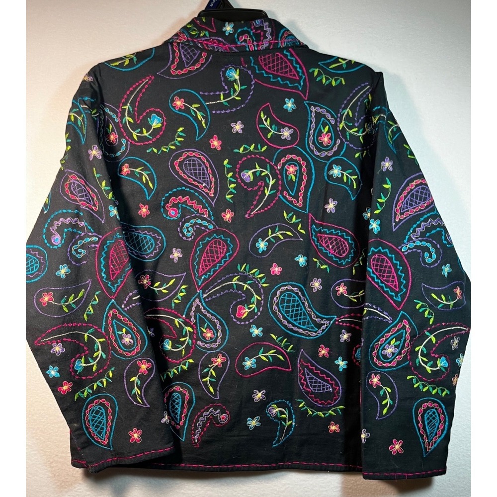 Units Petite SMALL Jacket Linen Blend Embroidered Floral Paisley Boho Festival - Picture 4 of 8